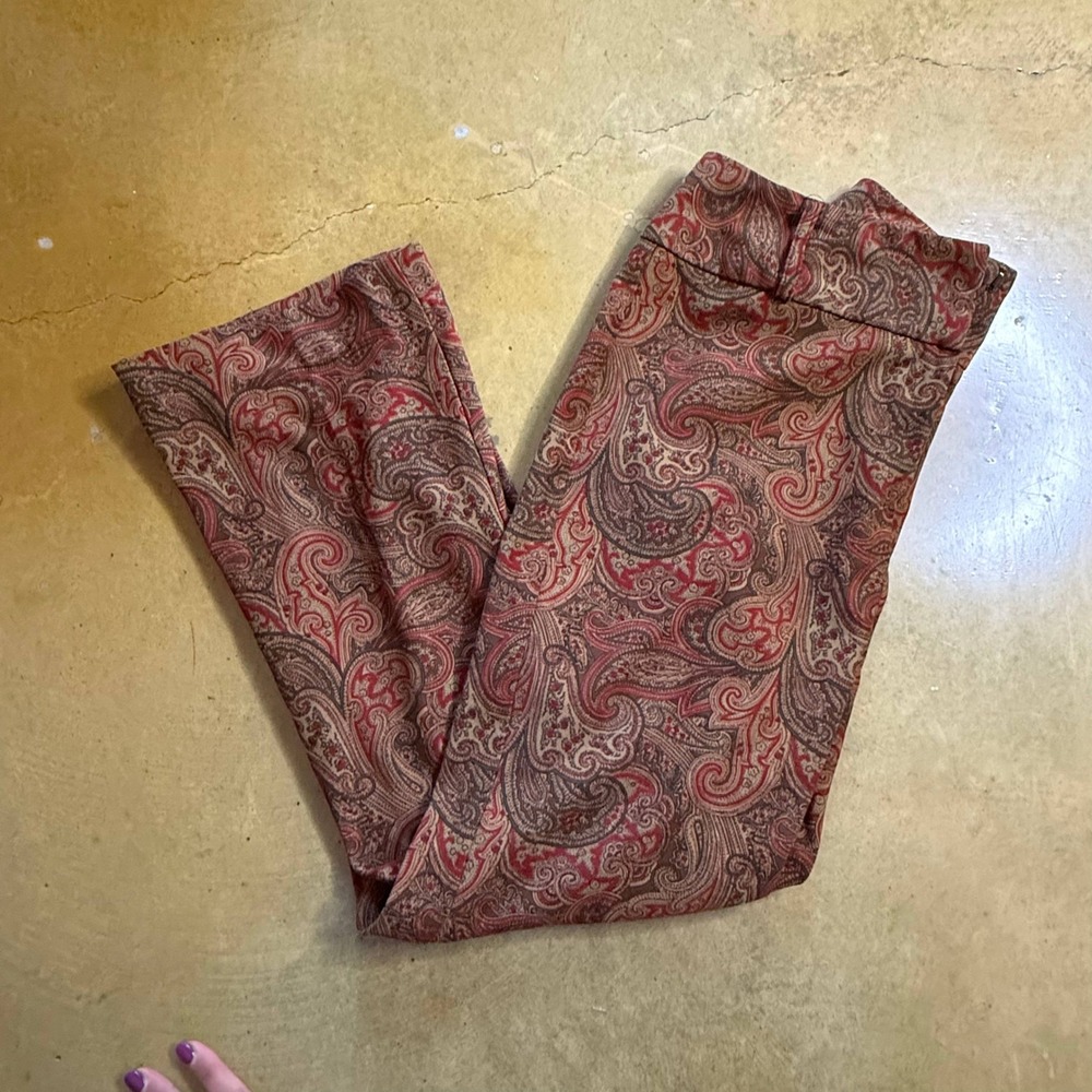 Mid Rise‎ Brown Paisley Print Wide Leg Dress Pants Thick Waist Band Vtg - Picture 4 of 9